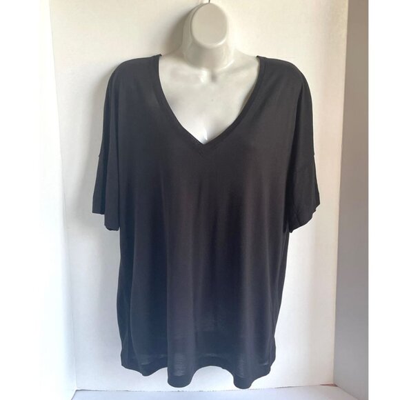 Vince Black V-Neck Short Sleeve Lightweight Jersey T-Shirt Womens Medium - Picture 2 of 7